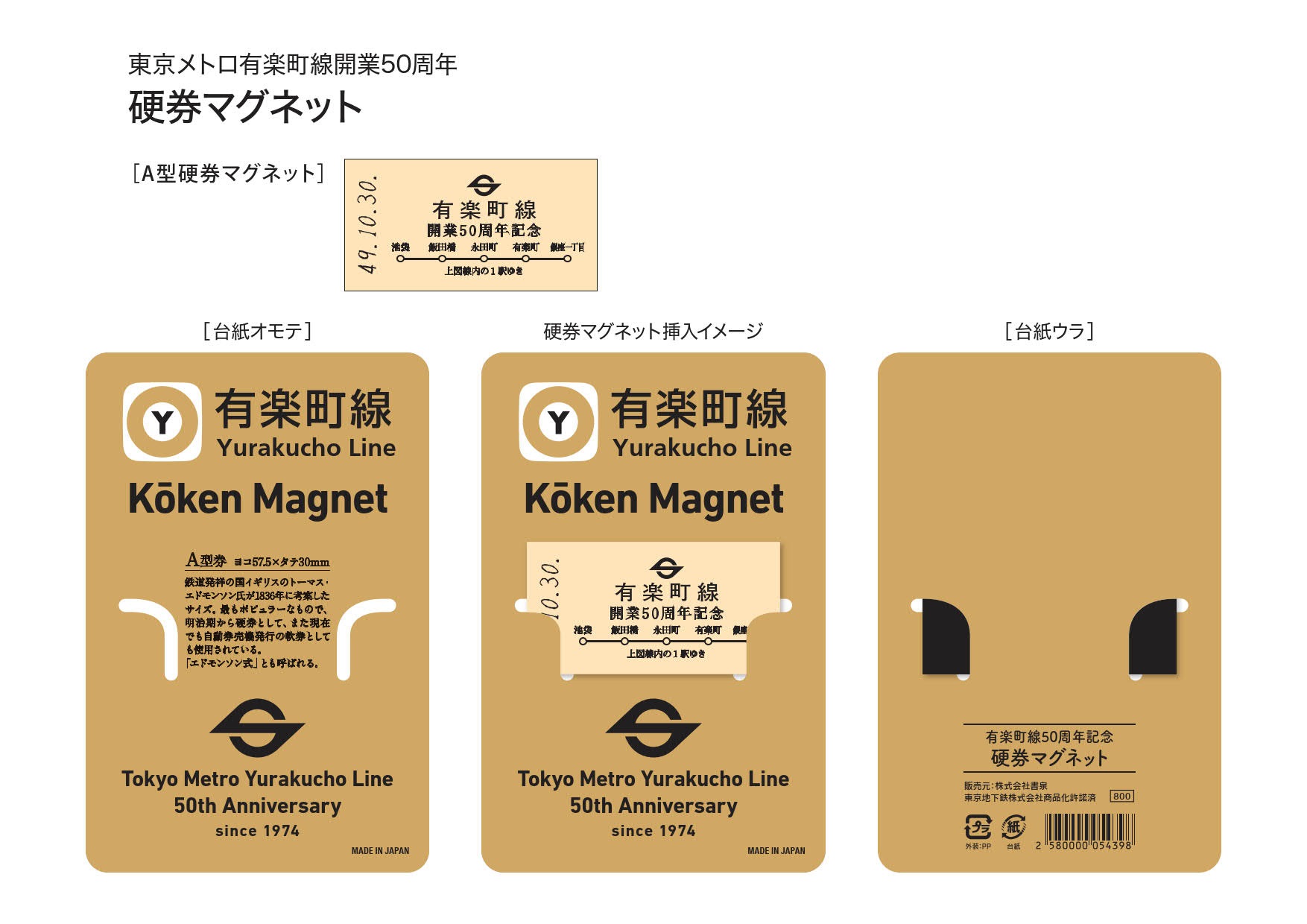 有楽町線開業50周年記念硬券マグネット 880円(税込)