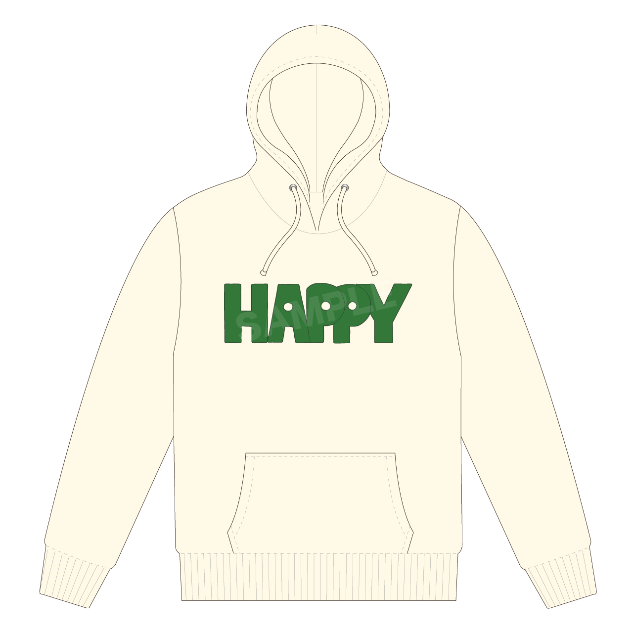 休暇中のヤチヨが着ている私服、HAPPYパーカー! 少しダボっと着るのがヤチヨ風。 すこし大きめ/とても大きめ の2サイズ展開です!